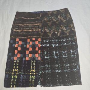 Linea Domani ‎ Abstract Print Velvet Feel Fall Business Pencil Skirt 14 Pockets